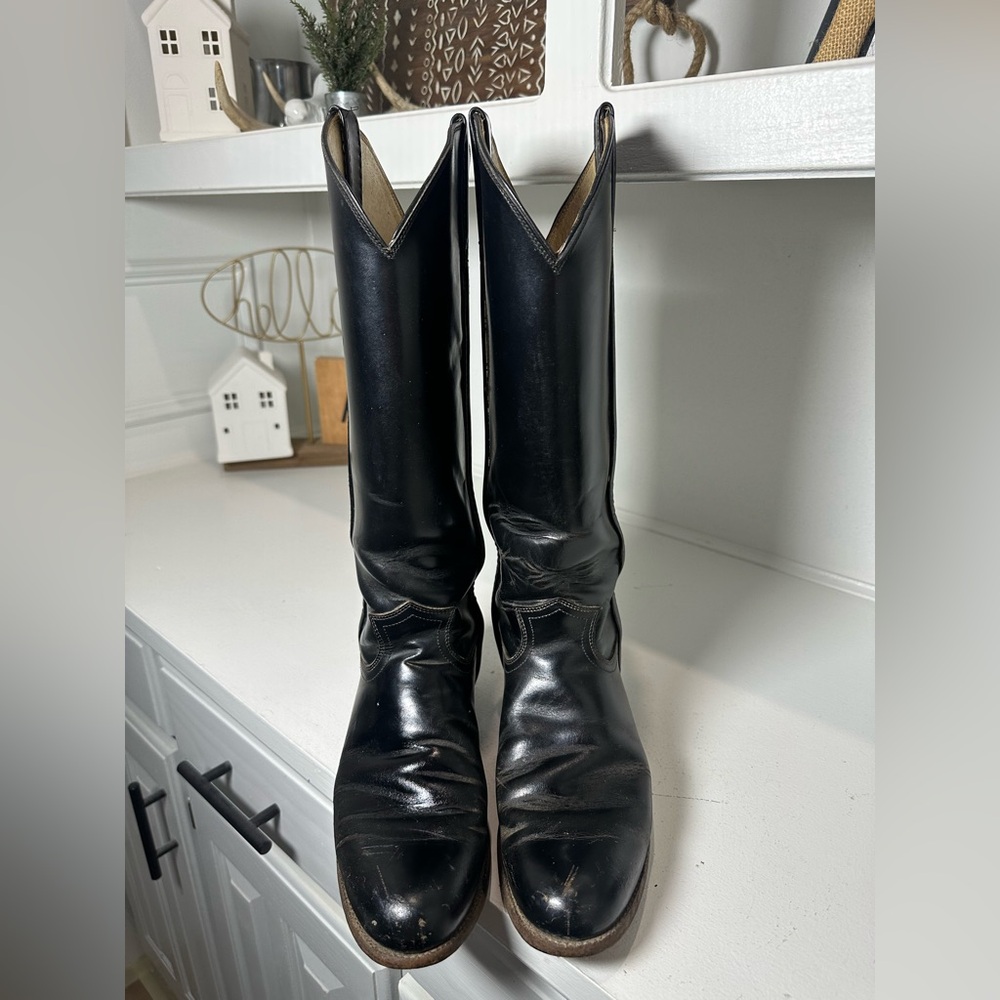 Justin Western Boots Womens 7.5B Black Leather Cowboy Boots USA Made Classic - Picture 2 of 10